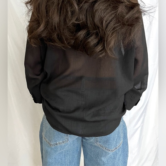 Tradition‎ Lightweight Black Gauzy Sheer Button Front Short Sleeve Blouse - Picture 5 of 11